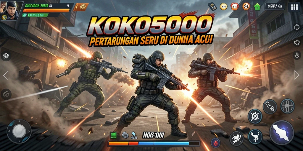 Screenshot gameplay KOKO5000 menampilkan aksi seru karakter melawan musuh.