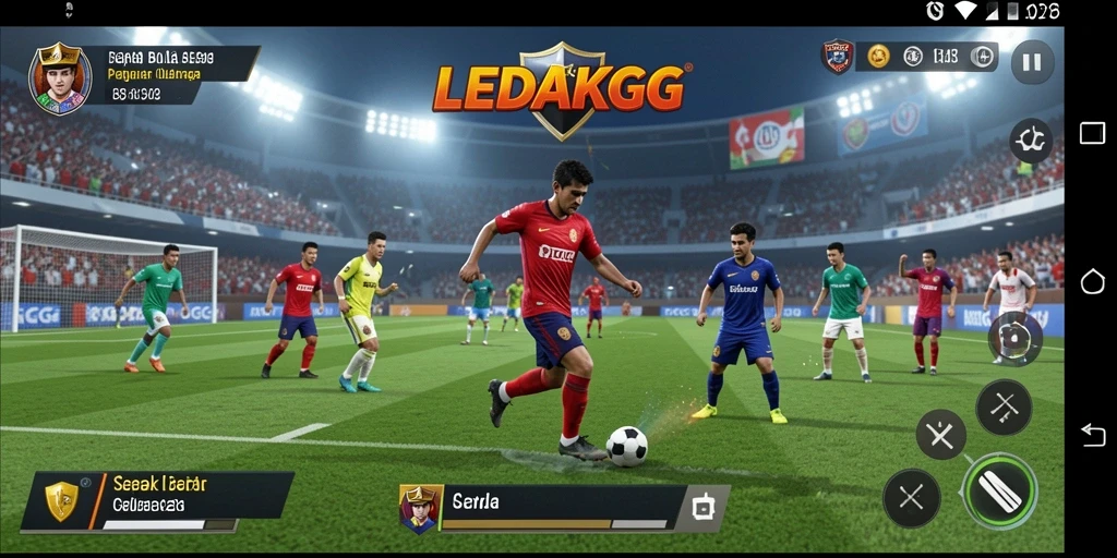 Tampilan gameplay menegangkan dari LEDAKGG dengan aksi sepak bola yang seru.