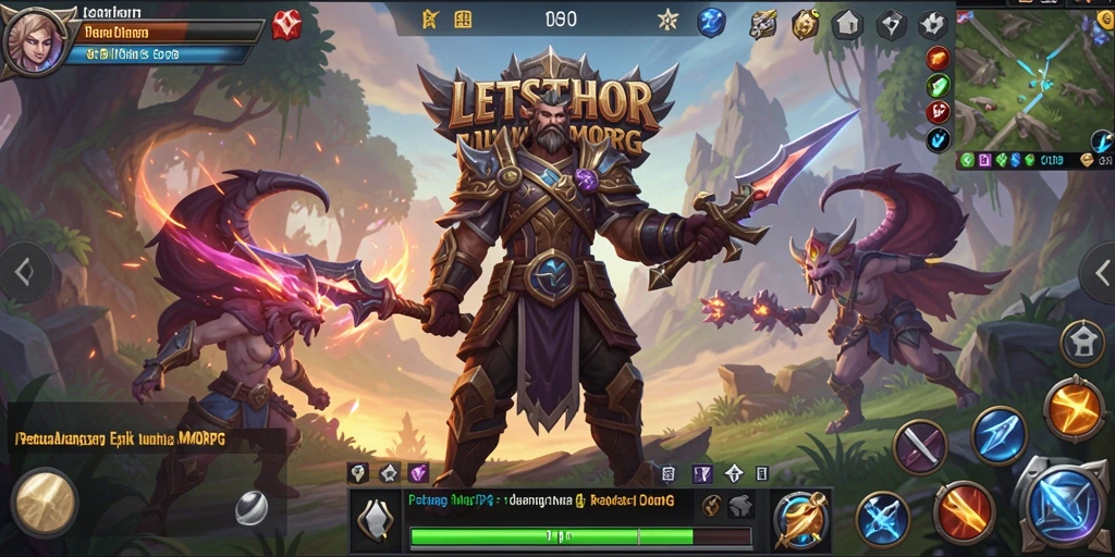Tampilan gameplay LETSTHOR dalam dunia MMORPG yang luas.