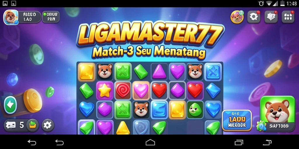 Screenshot gameplay LIGAMASTER77 yang menampilkan tantangan Match-3.