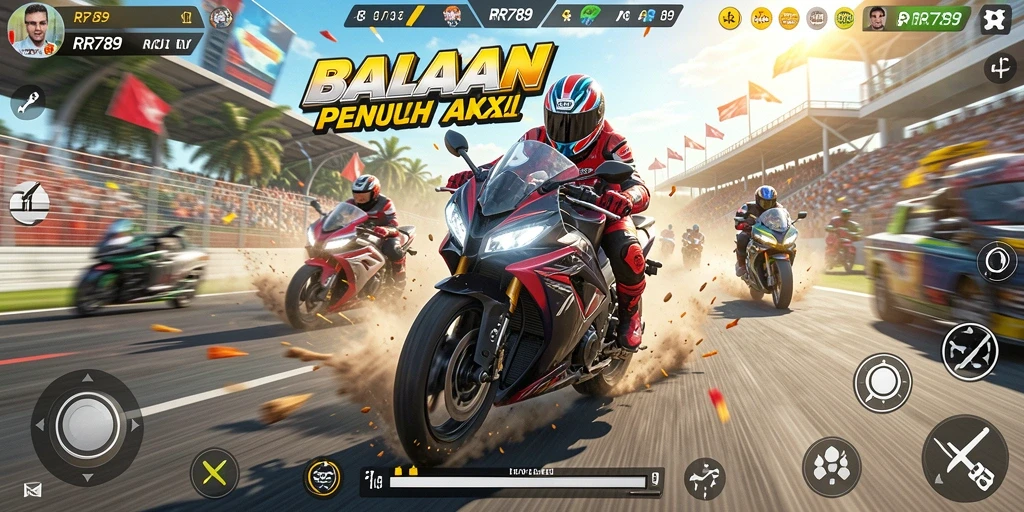 Tampilan gameplay menarik dari RR789 saat balapan motor.