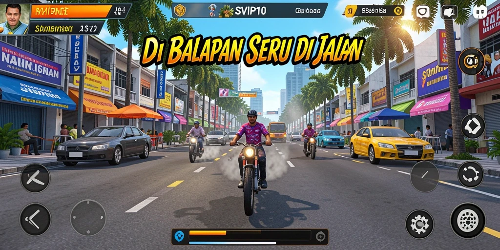 Screenshot gameplay <strong>SVIP10</strong> menampilkan aksi balap mendebarkan di jalanan kota.